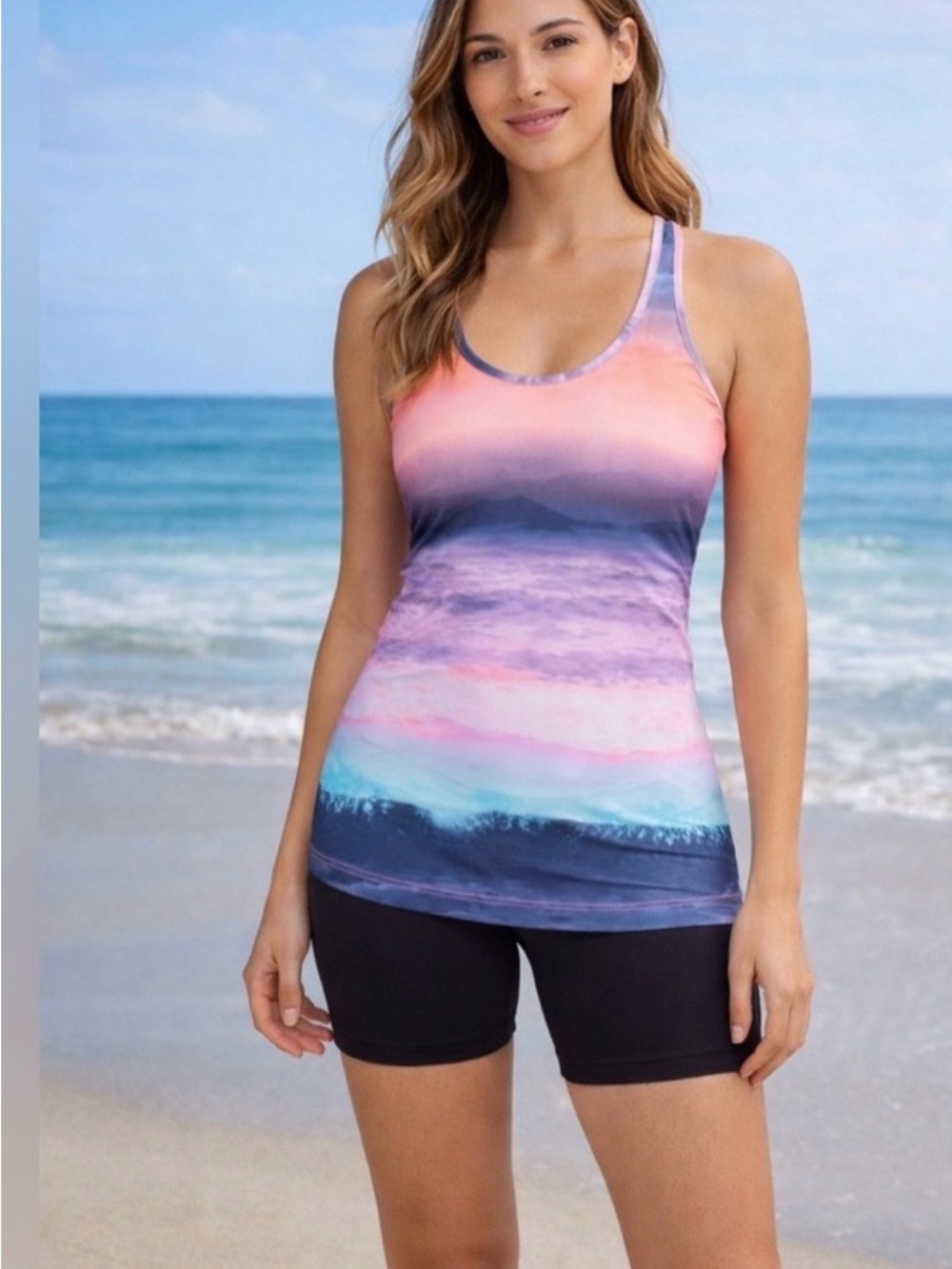 Lululemon athletica Women’s Ombre Sunset Scoop Neck Tank Top - Pink Blue